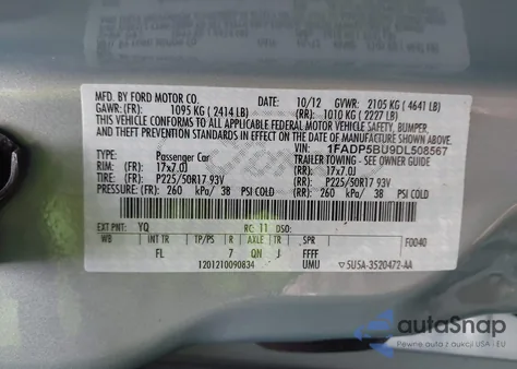 2013 Ford C-Max Hybrid Sel из США, поврежденный, VIN 1FADP5BU9DL508567